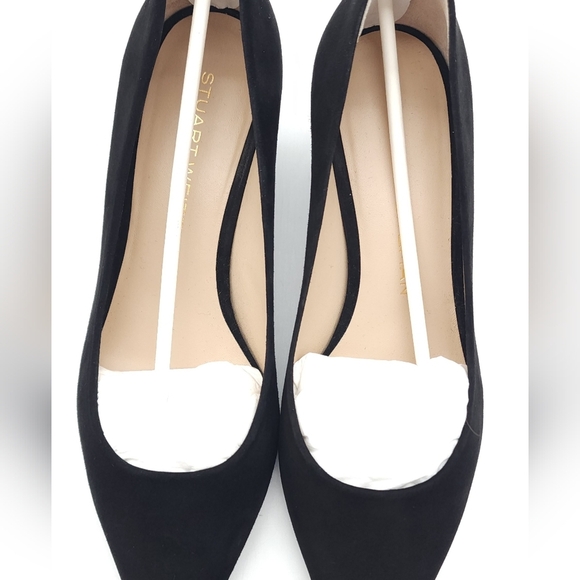Stuart Weitzman Power 50 Suede Pointed Toe Kitten Heel Black Pump Size 6 - Picture 5 of 9